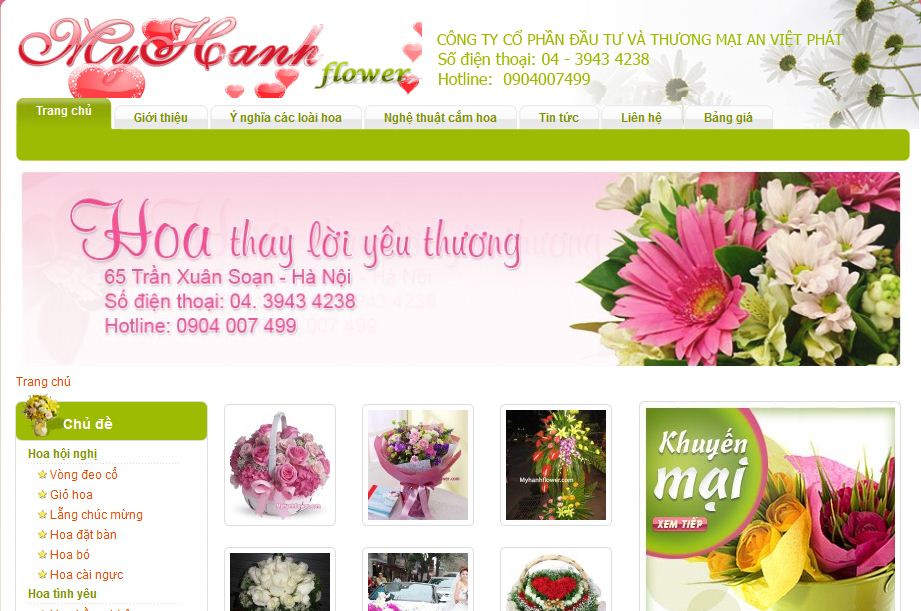 du an thiet ke web gioi thieu san pham my hanh flower